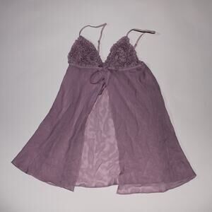 La Senza Lingerie Lilac Purple Semi Sheer Open Front Babydoll With Lace Ruffles